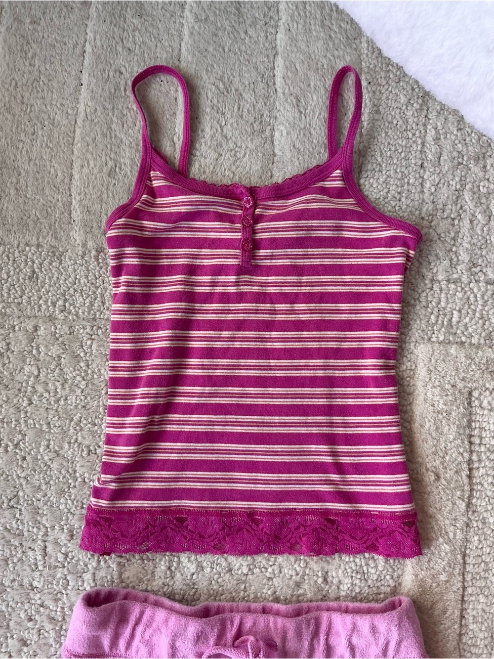 Y2k Striped Lace trim Cami Tank Top in Pink XS